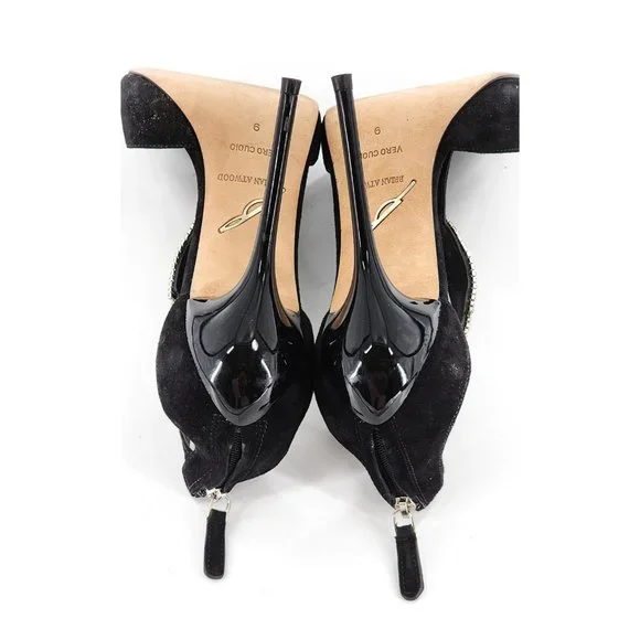 B BRIAN ATWOOD BFLORETO Suede Crystal Embellished Sandals T-Strap Black - Picture 11 of 14